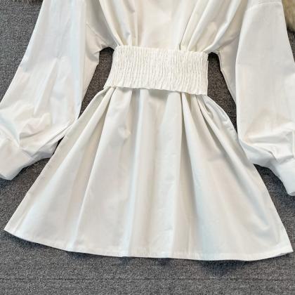 Simple White Waist Shirt Dress