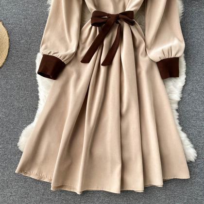 Sweet A Line Long-sleeved Corduroy Dress
