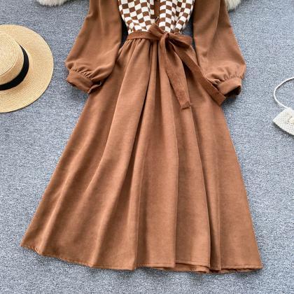 Lovely Knitted Stitching Long-sleeved Dress