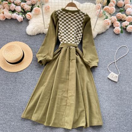 Lovely Knitted Stitching Long-sleeved Dress