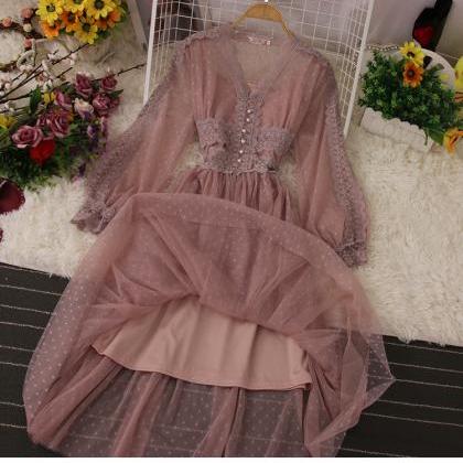 Cute Lace Long Sleeve Dress Fashion Dress
