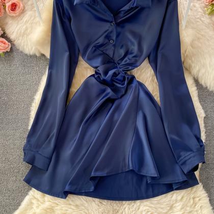 Sexy Blue Long Sleeve Dress Fashion Dress
