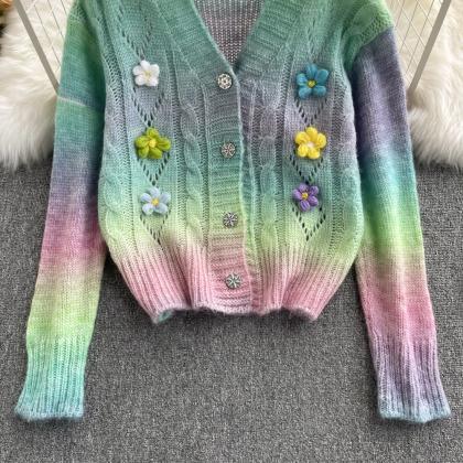 Cute Gradient Cardigan Sweater