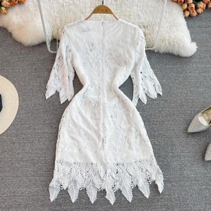White Lace Short Dress Fashion Dress