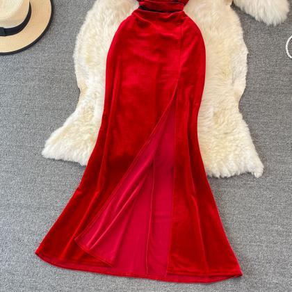 Sexy Velvet Long Dress Fashion Dress