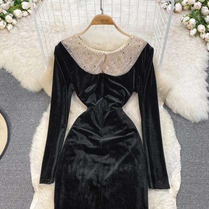 Black Velvet Long Sleeve Dress Fashion Dress