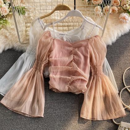 Sweet Tulle Lace Ups Tops Fashion Tops