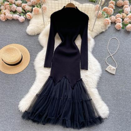 Black knitted fishtail dress black ..