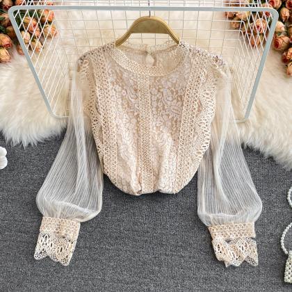 Cute Lace Long Sleeve Tops Lace Tops