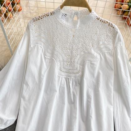 White Long Sleeve Lace Tops