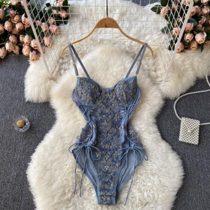 Embroidered lace sexy pajamas women..