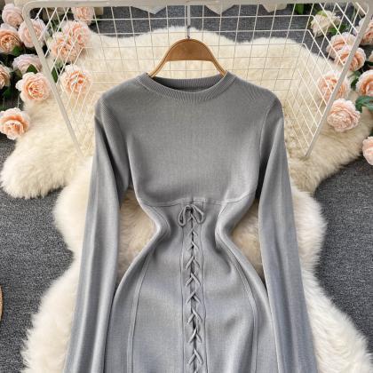 Fashionable Lace-up Knitted Stretch Dress