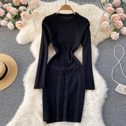 Fashionable Lace-up Knitted Stretch Dress