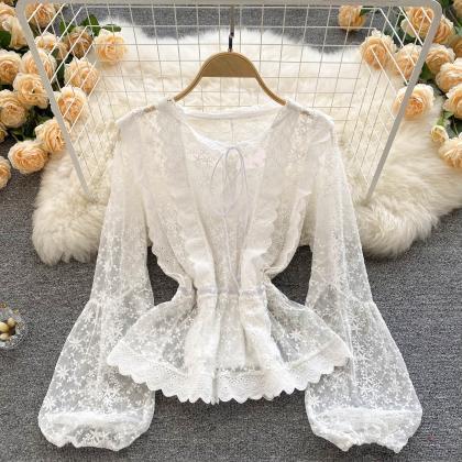 Lovely Lace Long Sleeve Tops Fashion Tops