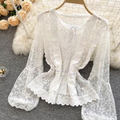 Lovely Lace Long Sleeve Tops Fashion Tops