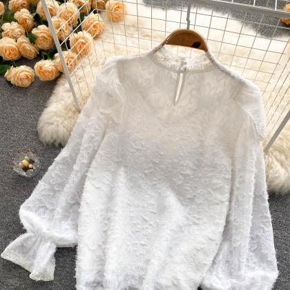 Lovely Lace See Through Long Sleeve Tops Fashion..