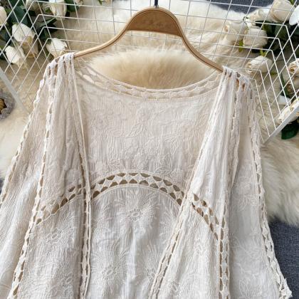 Simple lace hollow long sleeve top ..
