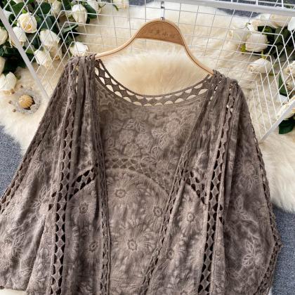 Simple lace hollow long sleeve top ..
