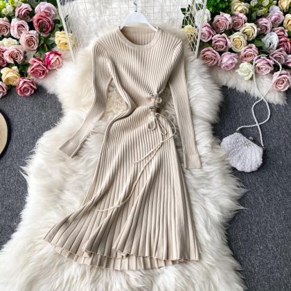 Stylish A Line Long-sleeved Sweater Dress