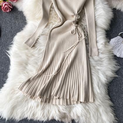 Stylish A Line Long-sleeved Sweater Dress