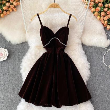 Cute V Neck Velvet Short Dress Fashion Dress