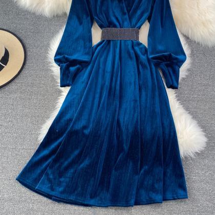 Elegant Velvet Long Sleeve Dress Fashion Dress