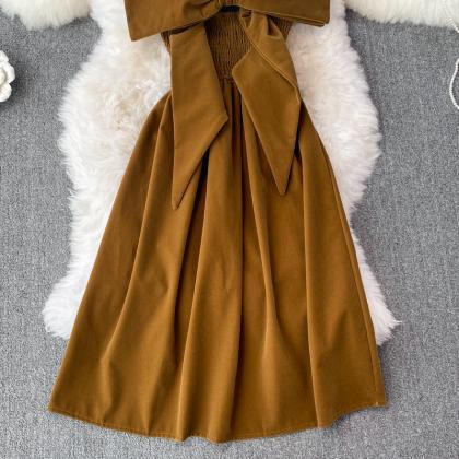 Cute Bow Velvet Backless Dress Fashion Dress