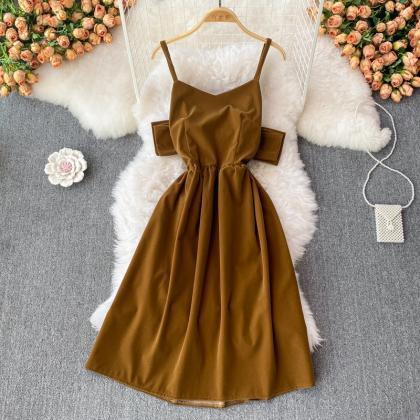 Cute Bow Velvet Backless Dress Fashion Dress