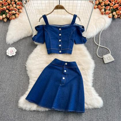 Cute Two-piece Denim Dress Fashion Girl Dress