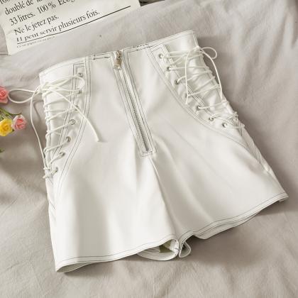 Cute Lace-up Pu Leather Shorts