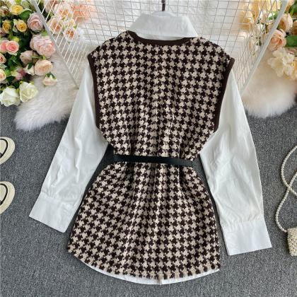 Stylish Houndstooth Two-piece Tops