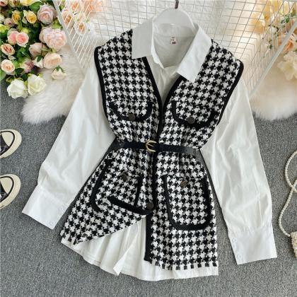 Stylish Houndstooth Two-piece Tops