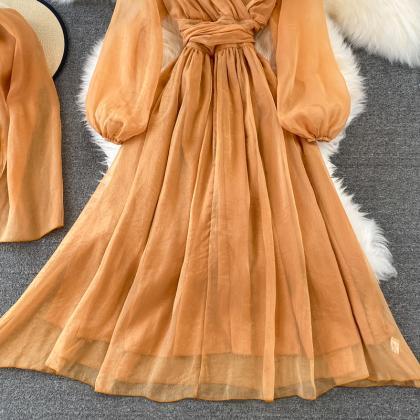 Cute V Neck Soft Chiffon Dress Fashion Girl Dress..