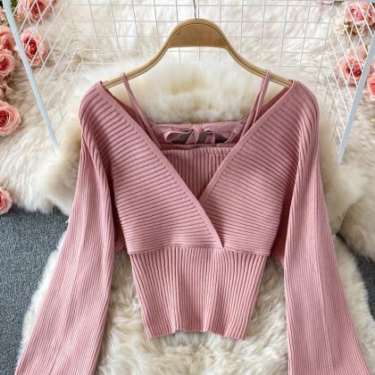 Cute Bow Long Sleeve Sweater Crop Tops
