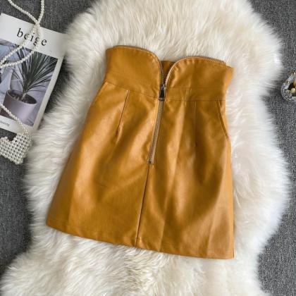 Simple Pu Leather Skirt A Line Skirt
