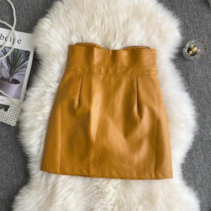 Simple Pu Leather Skirt A Line Skirt