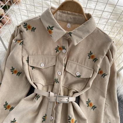 Lovely corduroy embroidered long-sl..