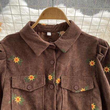 Lovely corduroy embroidered long-sl..