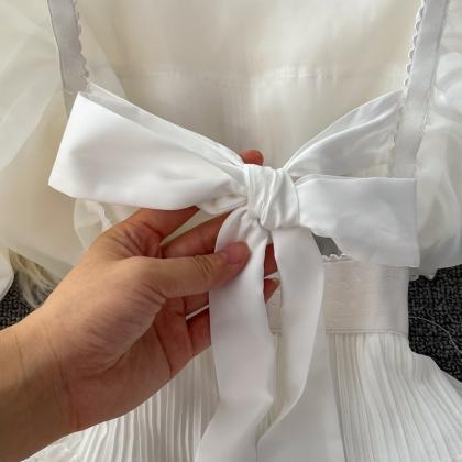 Cute bow dress white A line fashion..