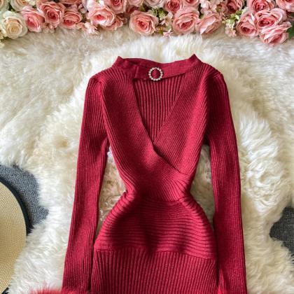 Sexy V-neck Halterneck Sweater Dress