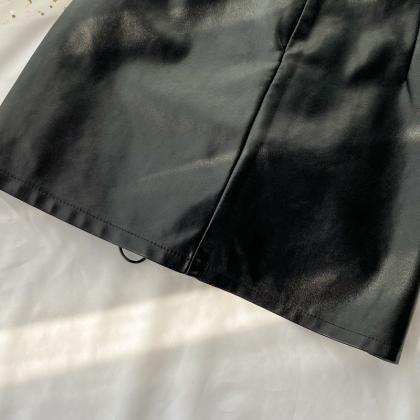 Black A Line Pu Leather Skirt