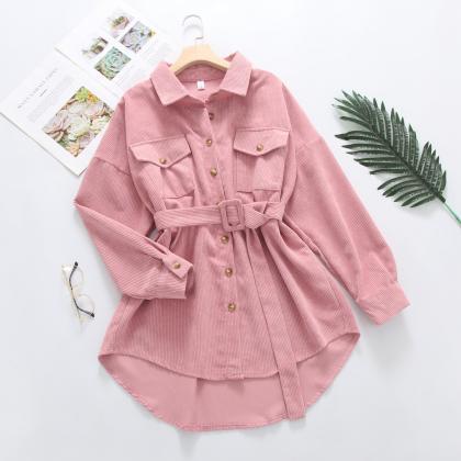 Cute Long Sleeve Pink Shirt Apricot Shirt
