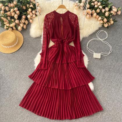 A Line Chiffon Lace Long Sleeve Dress Fashion..