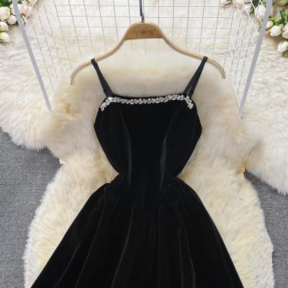 Black Velvet Short Dress Black Fashion Dress