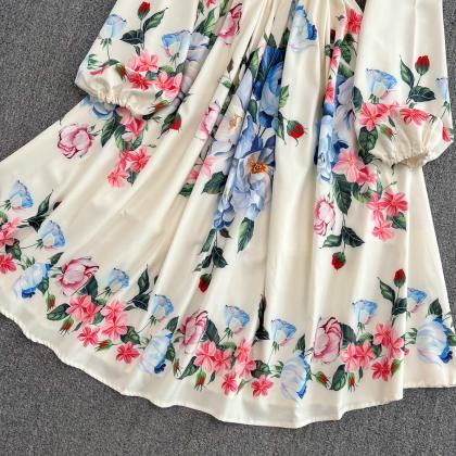 Cute A Line Floral Long Sleeve Dress Fashion Dress