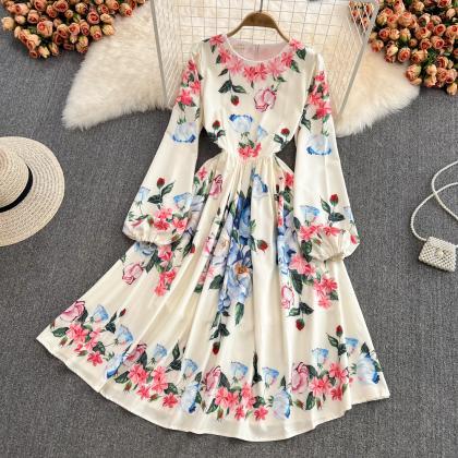 Cute A Line Floral Long Sleeve Dress Fashion Dress