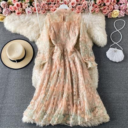 Cute Tulle Lace Long Sleeve Dress Fahsion Dress