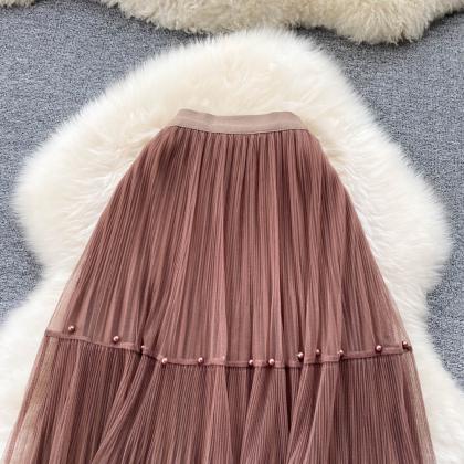 Cute Mesh Pleated Skirt A Line Fashion Skirt
