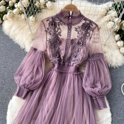 Cute Tulle Lace Long Sleeve Dress Fashion Dress