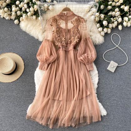 Cute Tulle Lace Long Sleeve Dress Fashion Dress